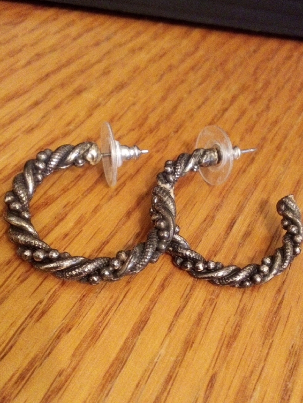 Twisted Rope Hoop Earrings in Antiqued Silver